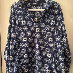 Lands' End Navy and White Snowflake Fleece Jacket